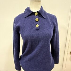 & Other Stories wool polo neck sweater with strawberry buttons in navy - NAVY